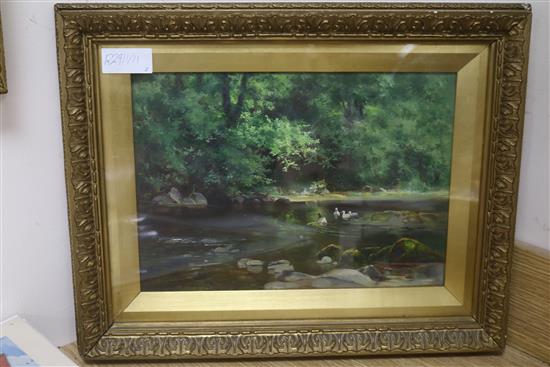 Alfred Joseph Warne Browne (1855-1910) two oils, a seascape and ducks in a pond, largest 33 x 24cm
